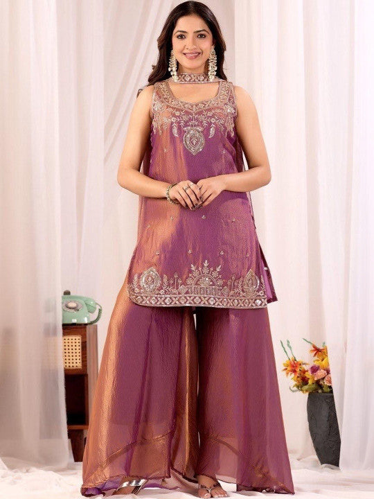 Premium Embroidered Kurta Sharara Set