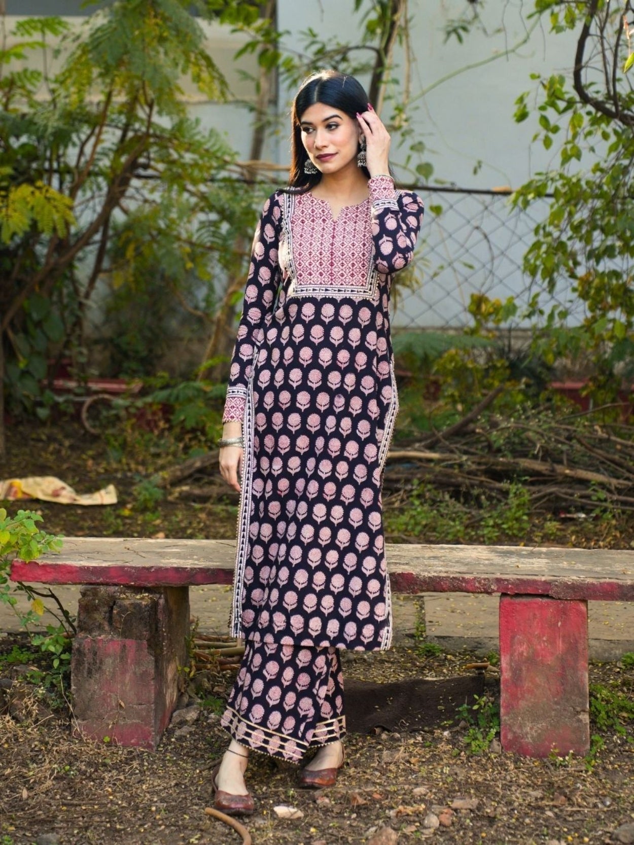 Hibaa Ajrakh Black Cotton Kurta Pant Set