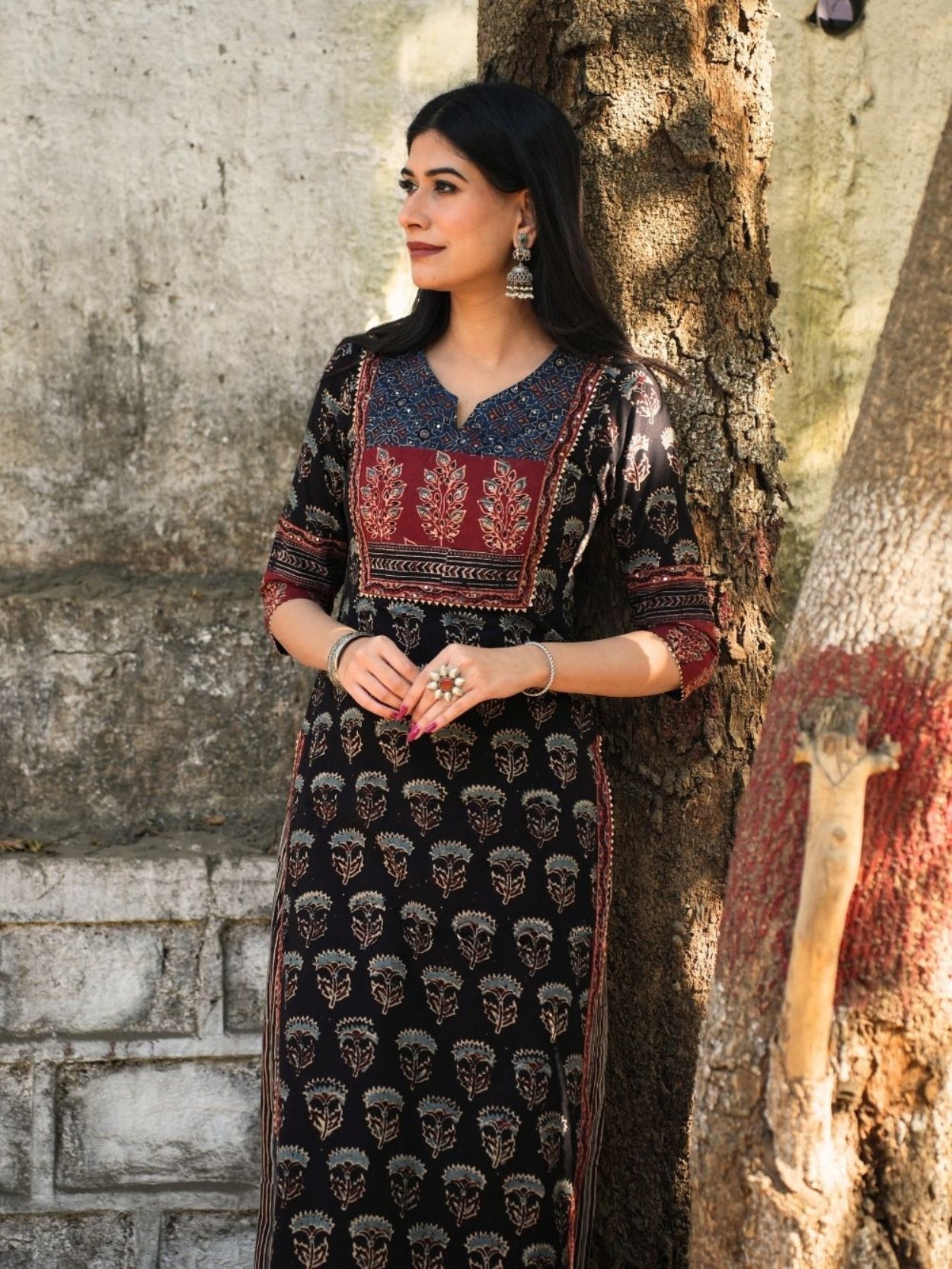 Nitya Ajrakh Black Cotton Kurta Pant Set