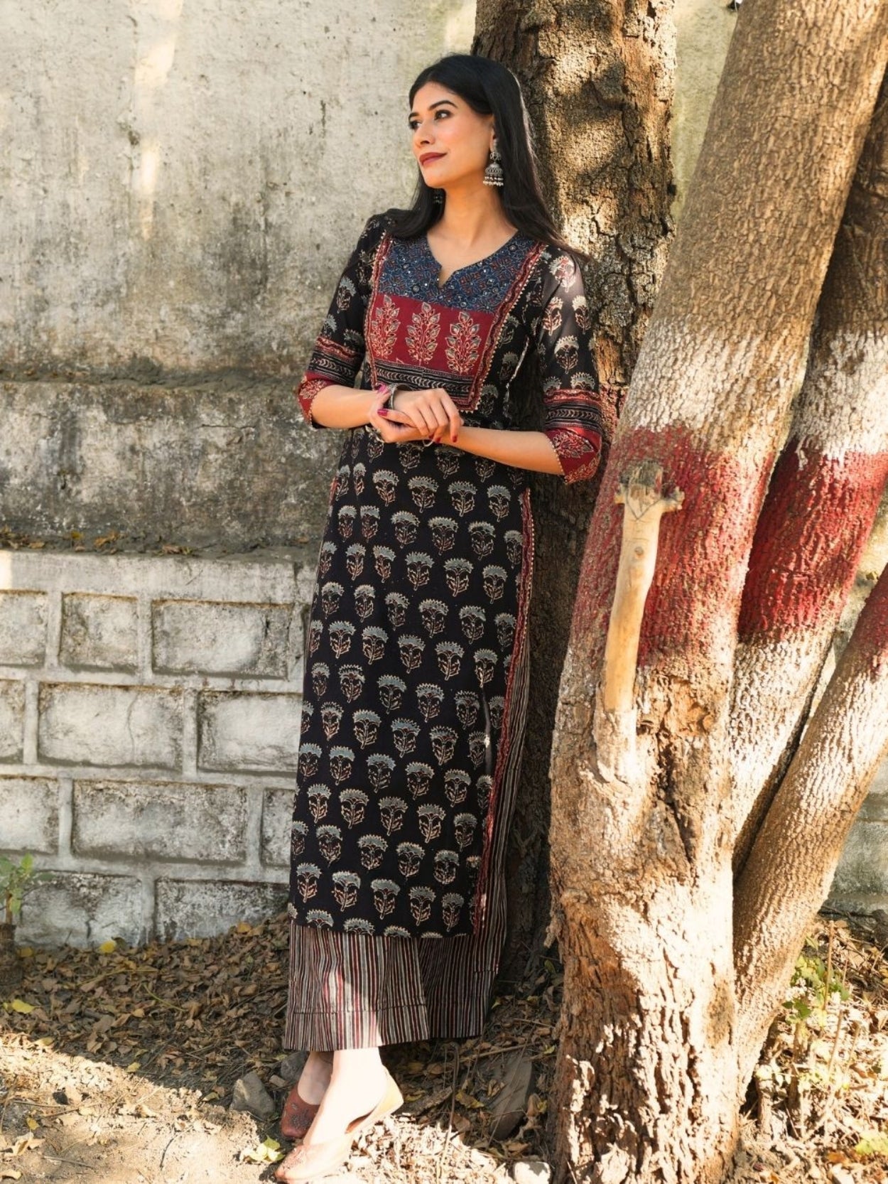 Nitya Ajrakh Black Cotton Kurta Pant Set
