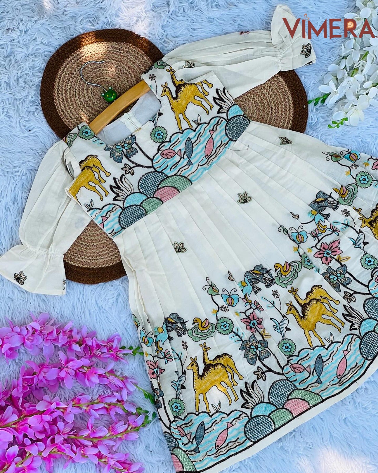 Vimera Stunning Pure Cotton Silk Attached Puffy Sleeves Kids Frock