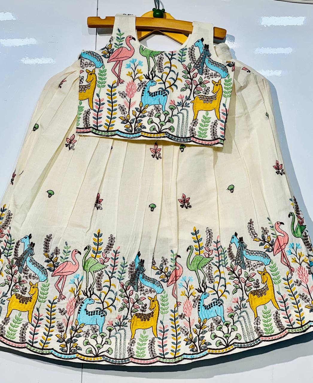 Trending Pure Cotton Jungle Embroidered Kids Lehenga and Top