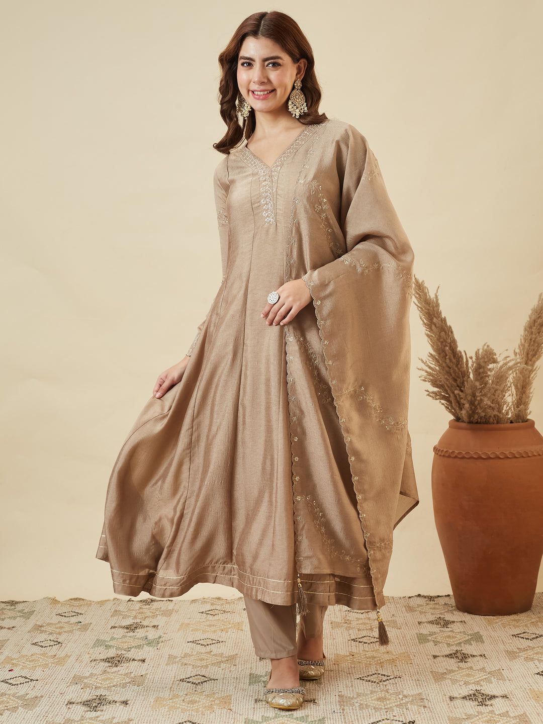 Vichitra Silk Embroidered 3-Piece Suit