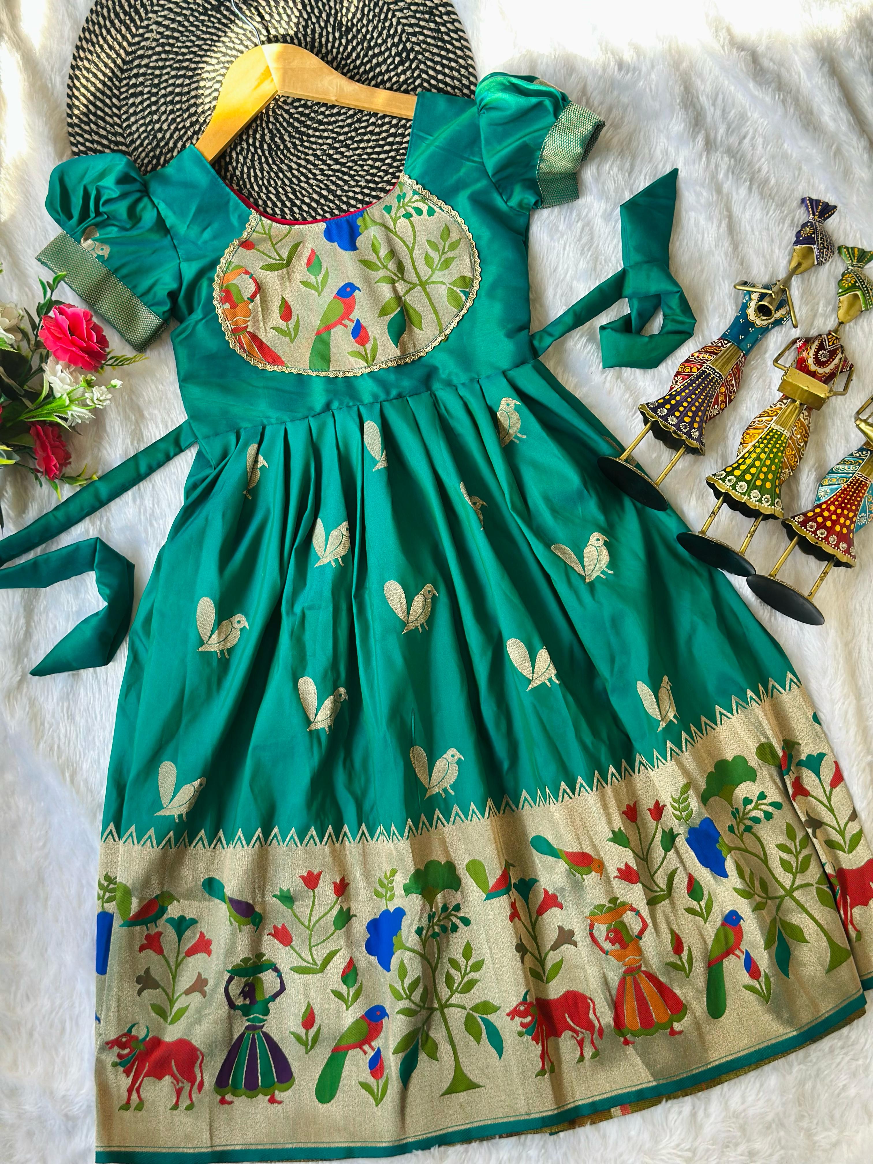 Blossom Pure Silk Paithani Border Kids Gown