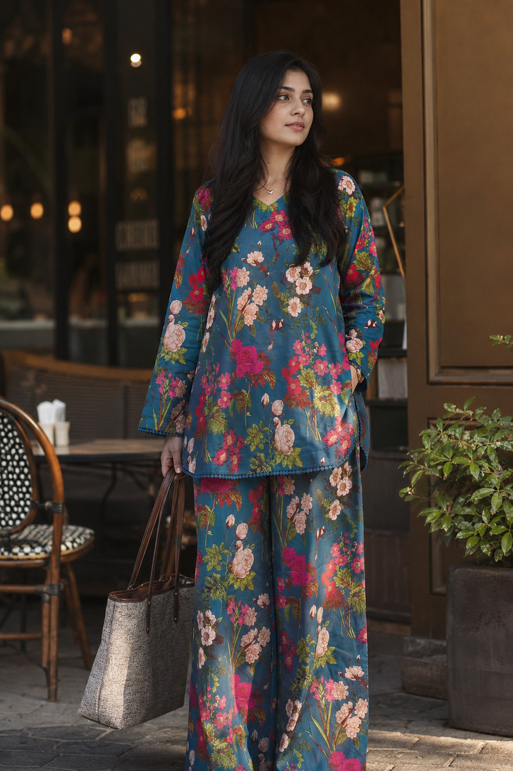 Jannat Teal Floral Print Style Outfit