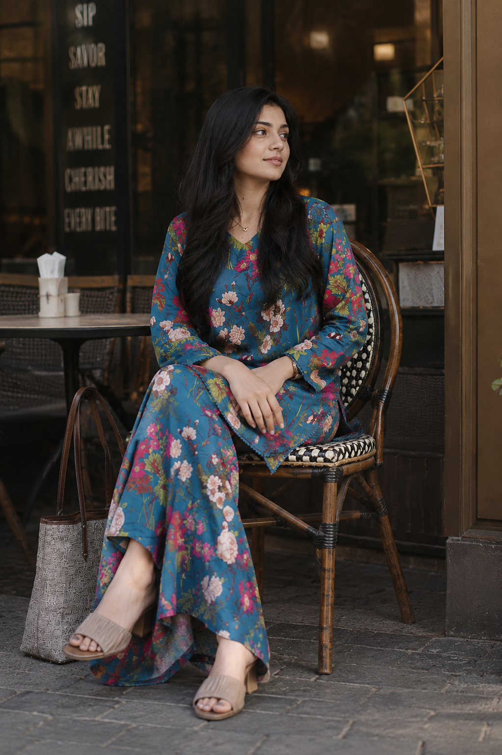 Jannat Teal Floral Print Style Outfit