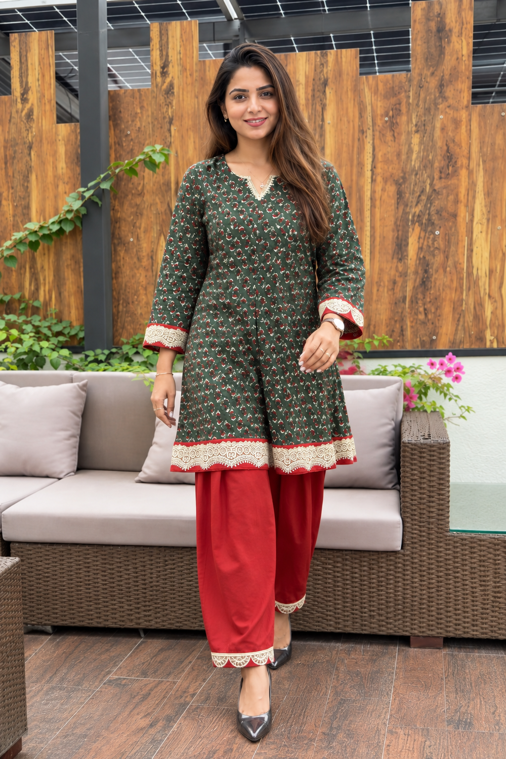Kavya Ajrakh Cotton Flaired Designer Suit Set