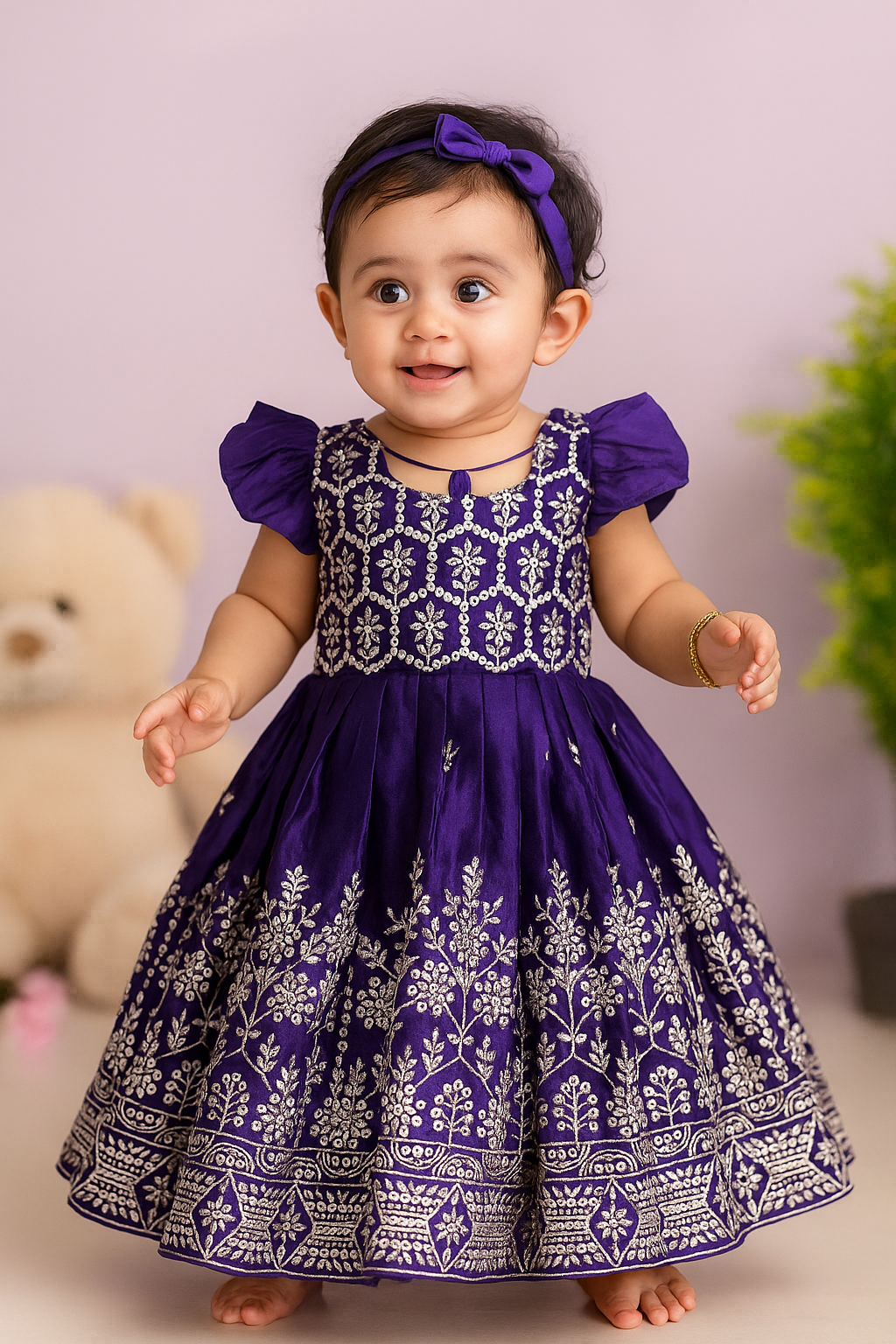 Megha Royal Purple Embroidery Work Kids Gown
