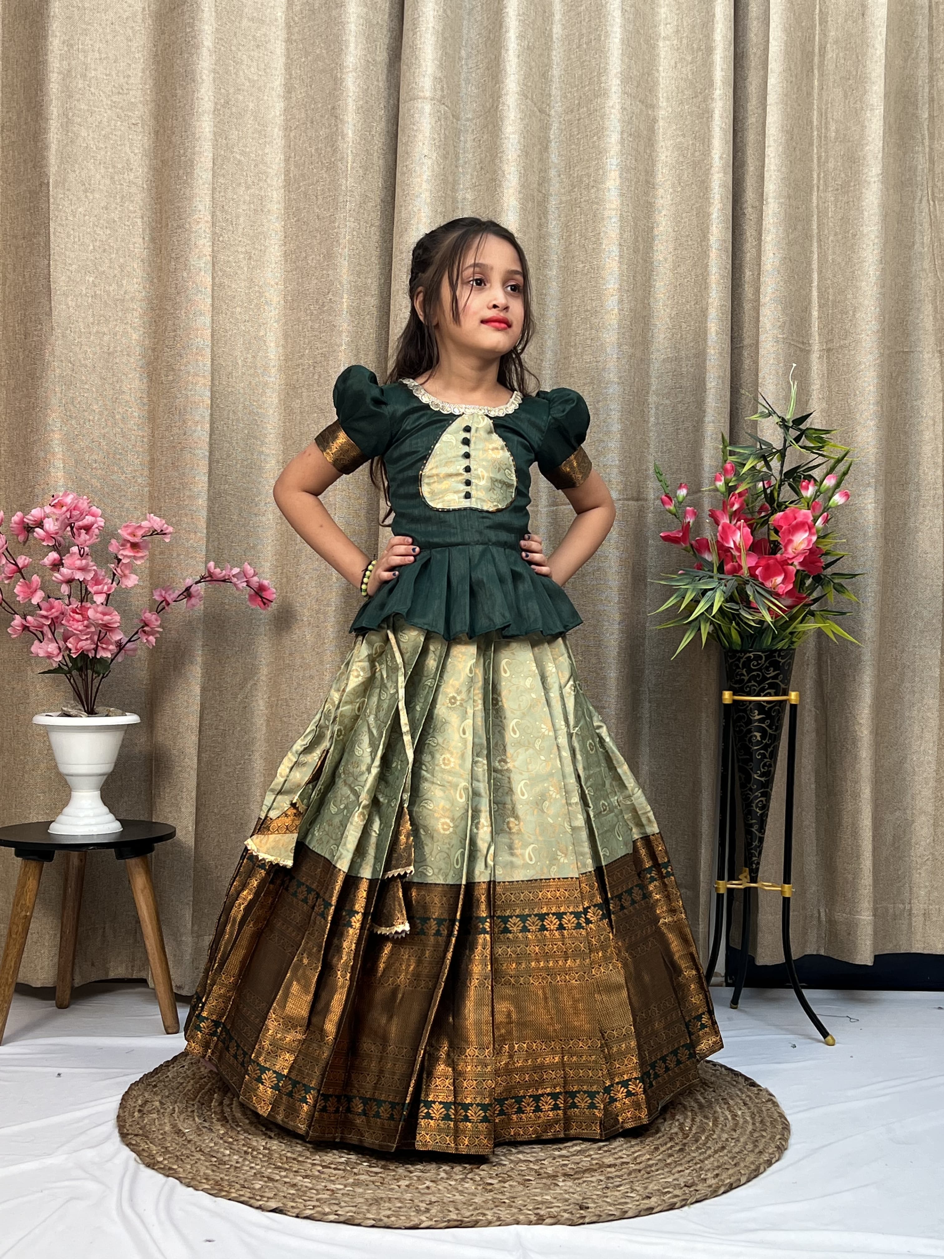 Kesar Pure Kanjivaram Silk Lehenga Blouse for Kids