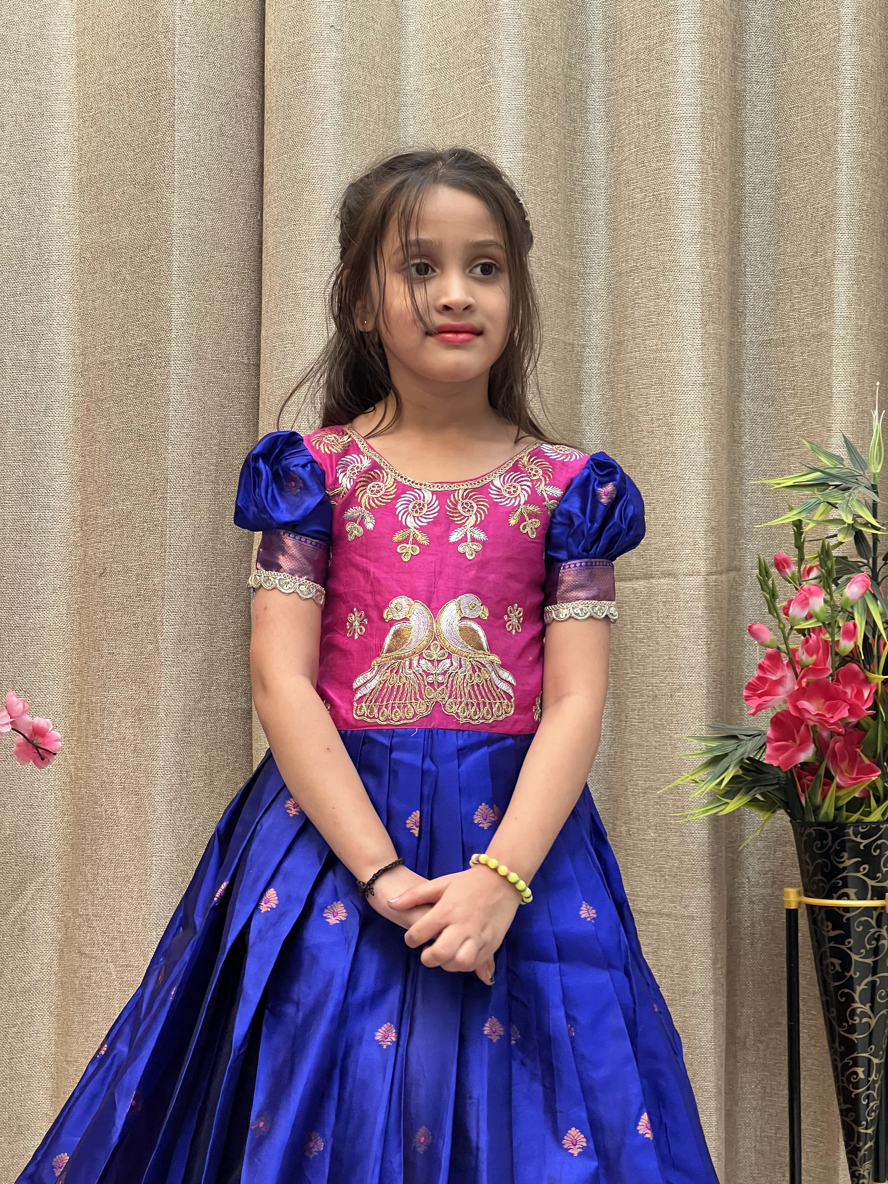 Full Stitched Pure Kanjivaram Silk Embroidery Gown for kids
