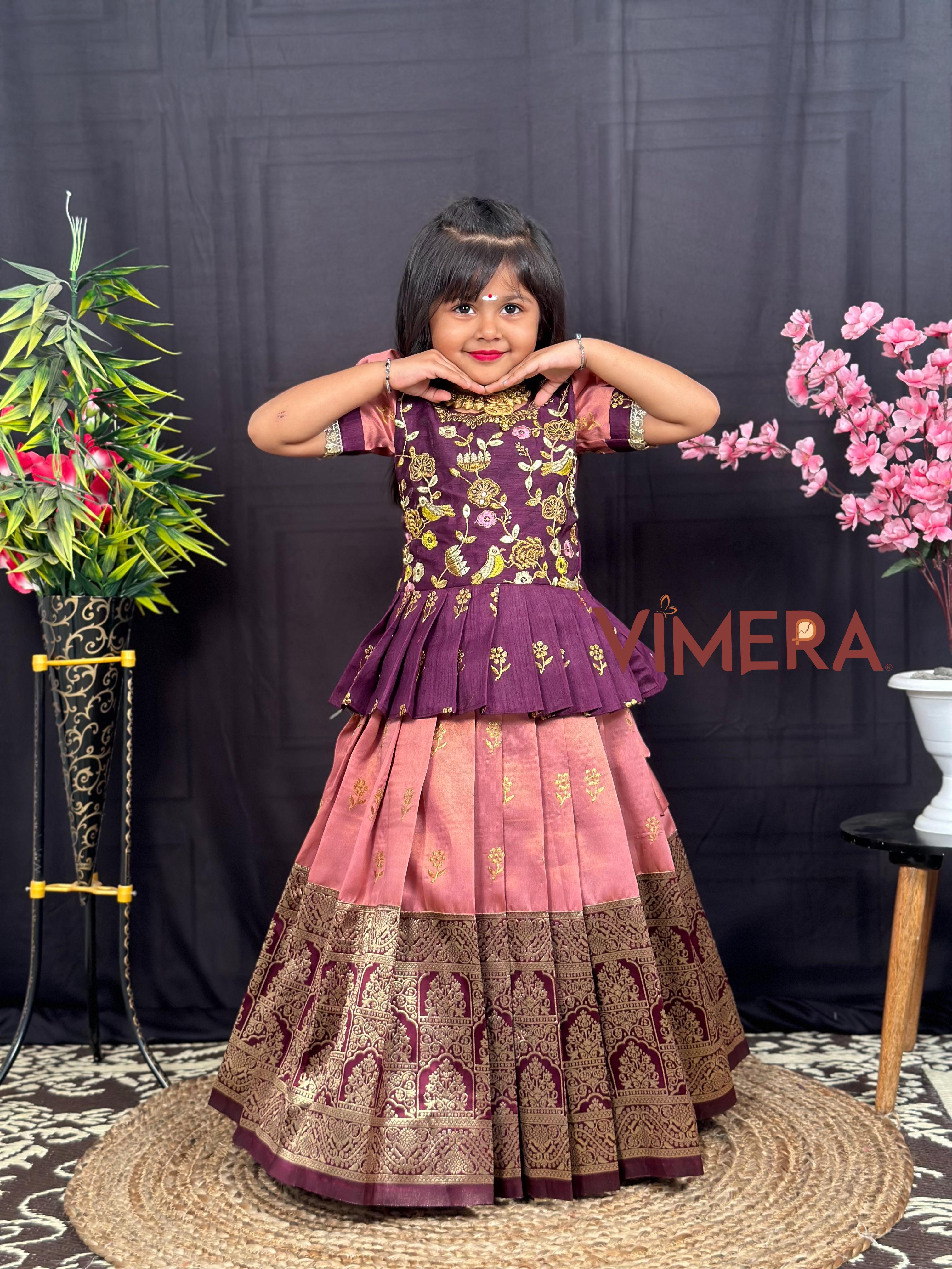 Pongal Special Embroidery work Silk Fabric Lahenga With Top