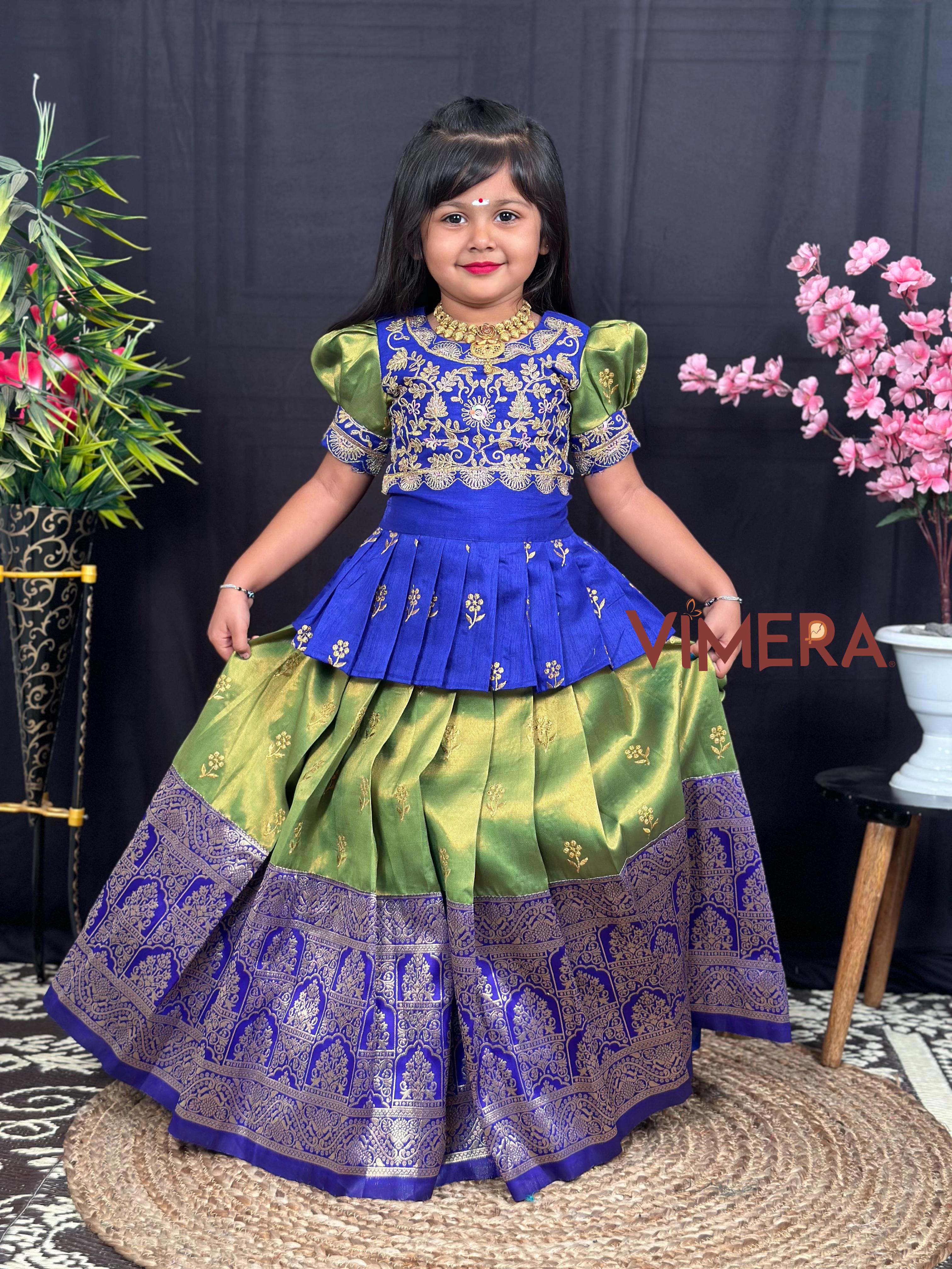 Pongal Special Embroidery work Silk Fabric Lahenga With Top