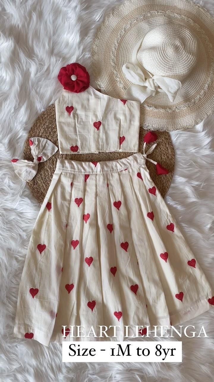 Flamingo Heart Embroidery Work on Khadi Cotton Fabric with Fancy Top For Kids