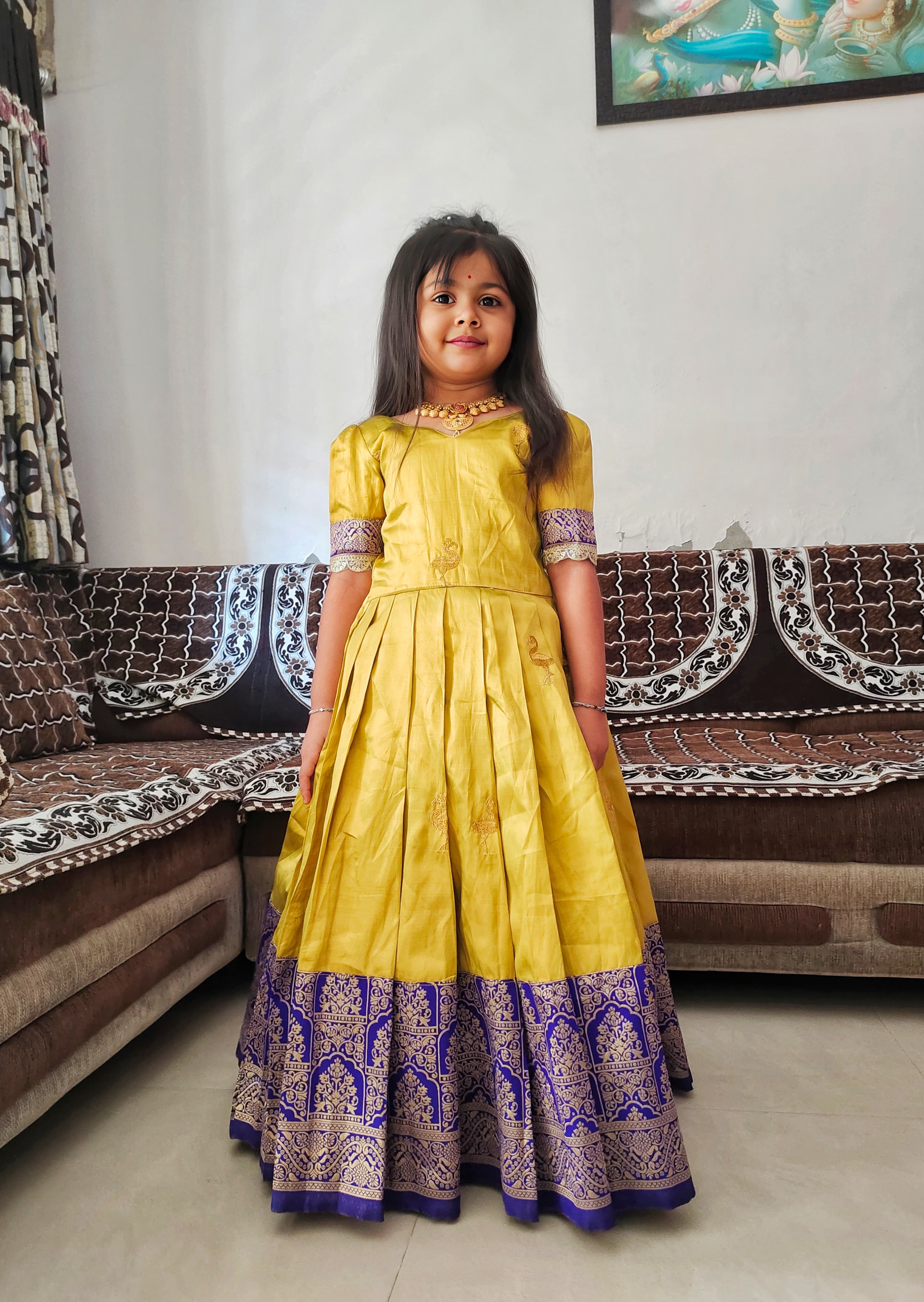 Magestic Pure Soft Silk With Embroidery Butterfly and Bird Work Gown For Kid's