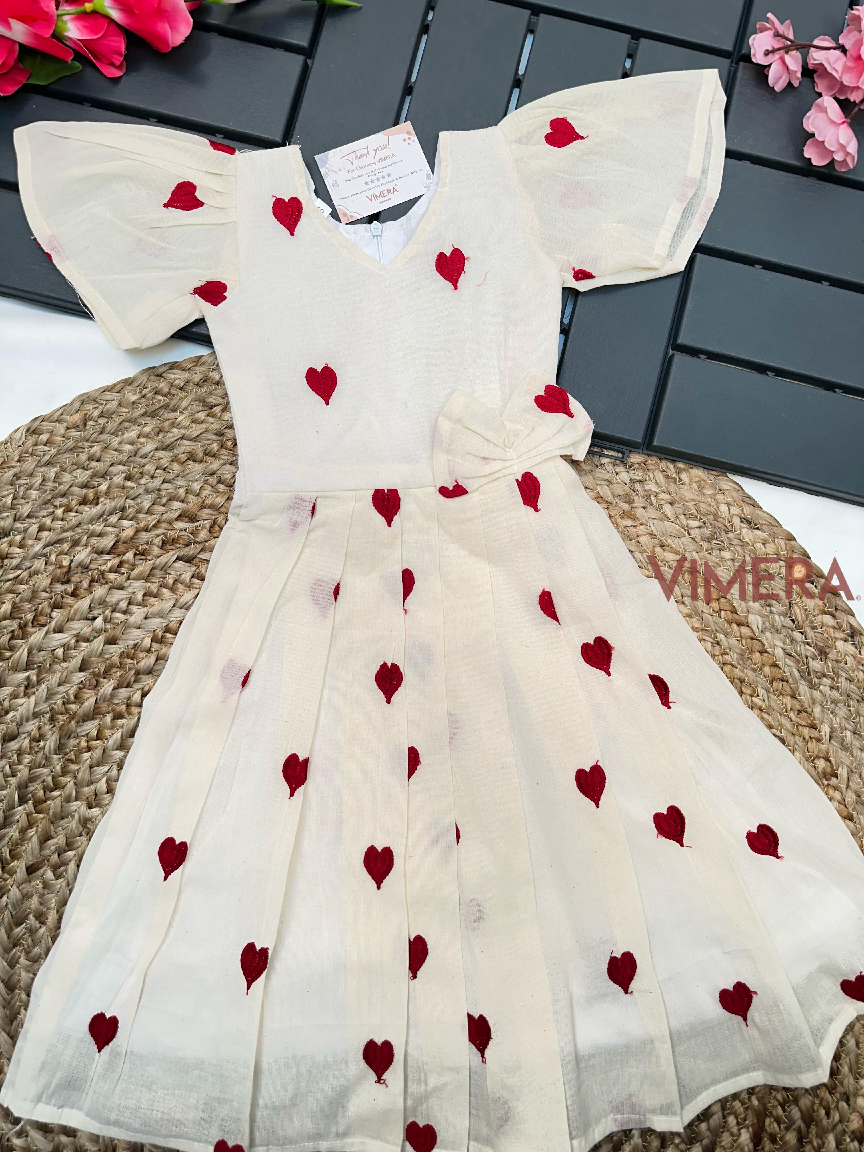 Vimera's Summer Pure Cotton Heart Embroidery Fancy Kids Frock