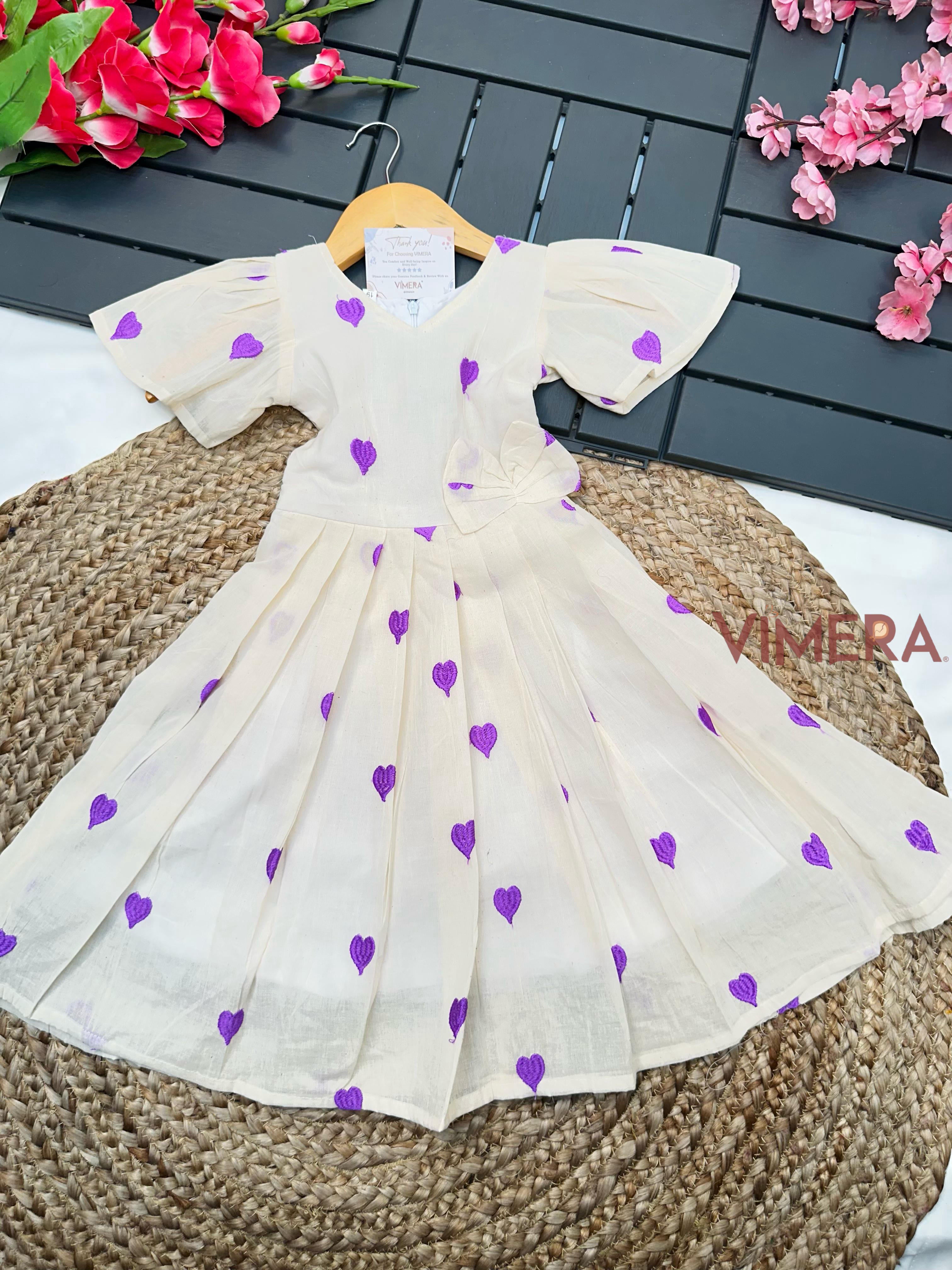 Vimera's Summer Pure Cotton Heart Embroidery Fancy Kids Frock
