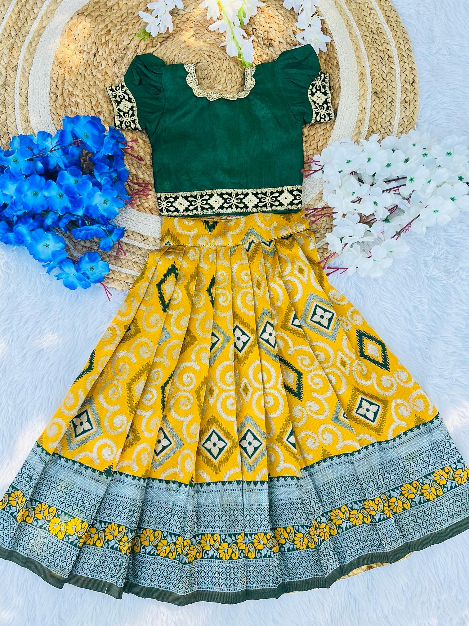 Exquisite Soft Jalpari Satin Cotton Lahenga With Top For Kids