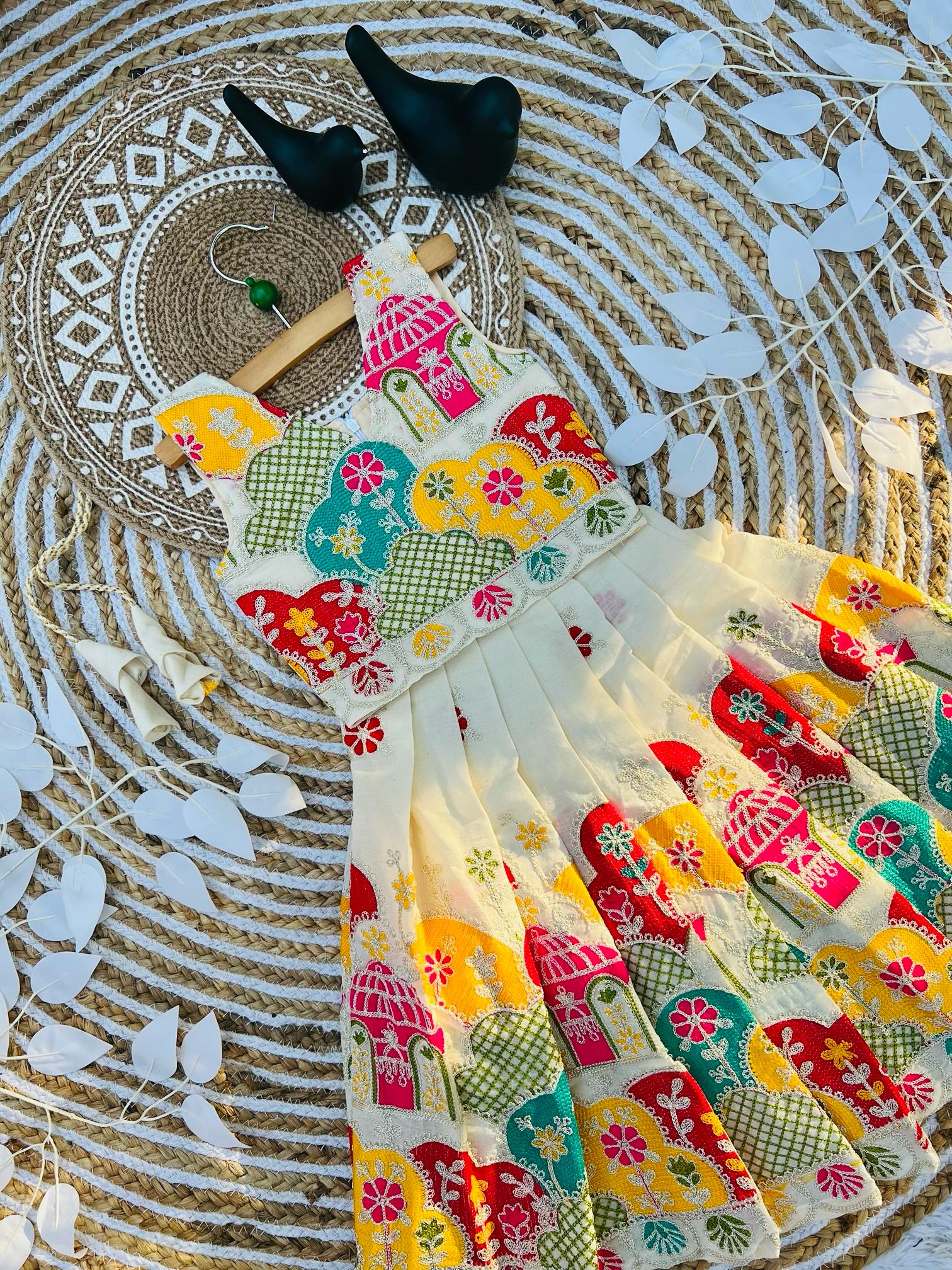 Glamorous Desirable Pure Cotton Silk Lehengha Choli for Kids