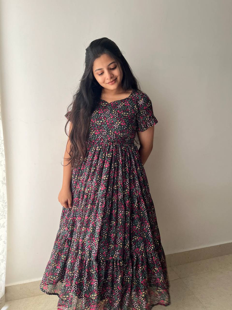 Radiant Fox Georgette Maxi Gown