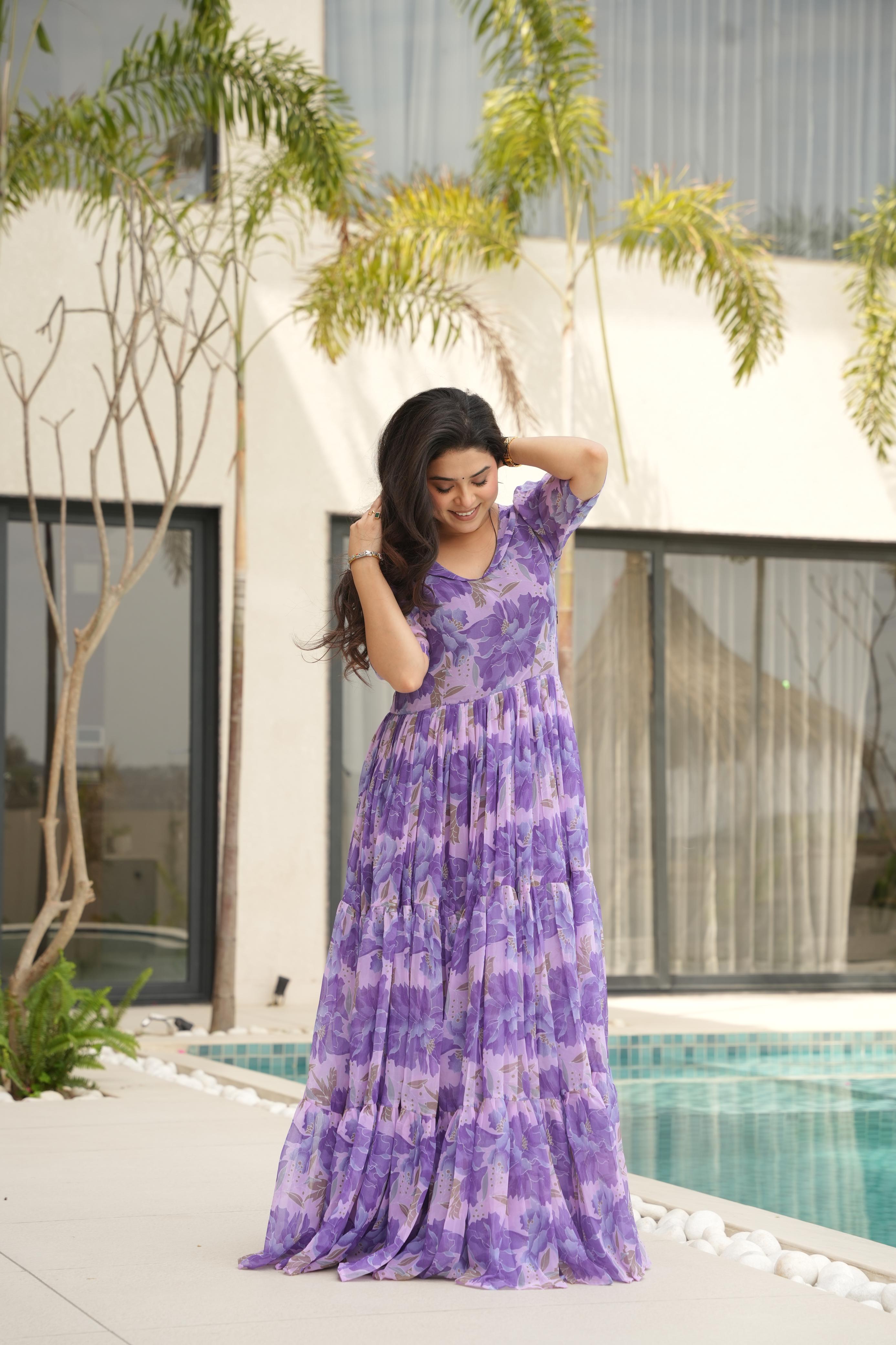 Flamingo Faux Georgette With print Maxi Gown
