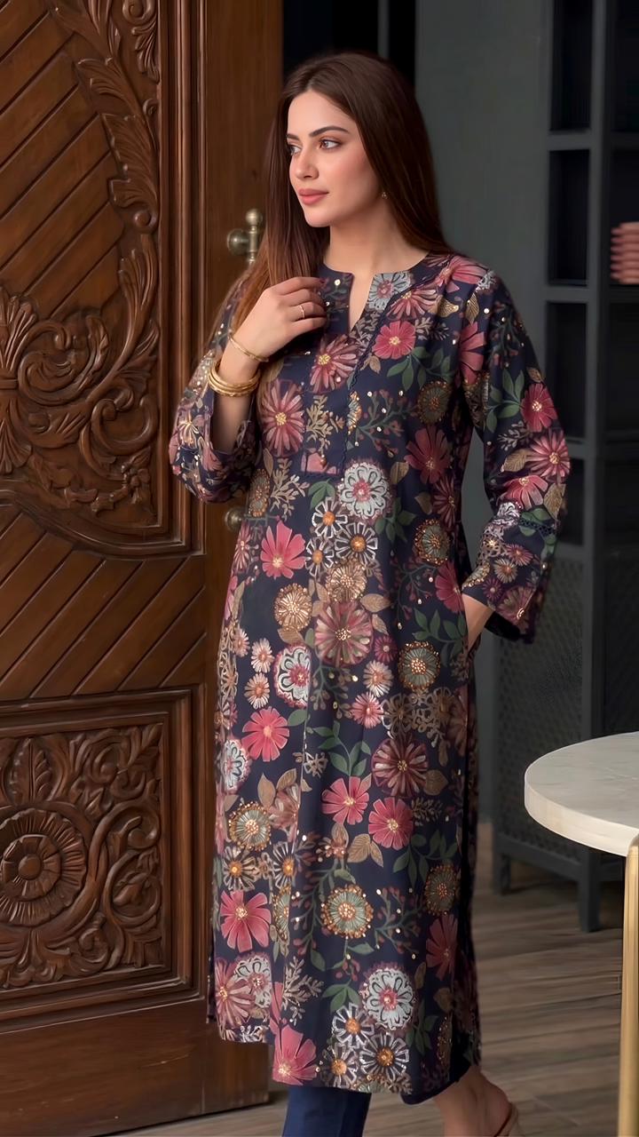 Zuri Cotton Silk Summer Floral Long Kurta
