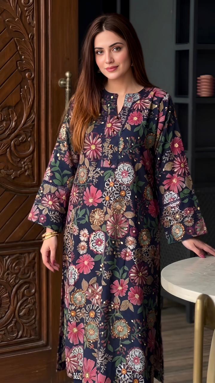 Zuri Cotton Silk Summer Floral Long Kurta