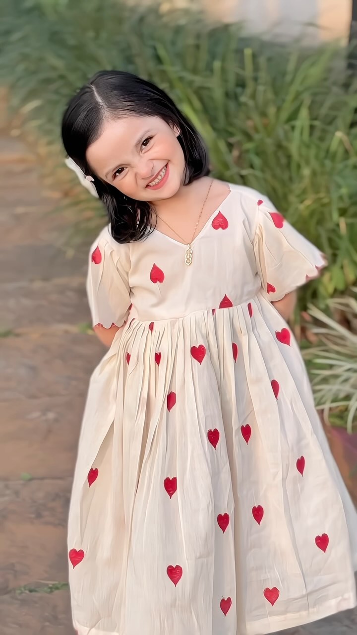 Luxury Khadi Cotton Heart Embroidery Fancy Border Kids Frock