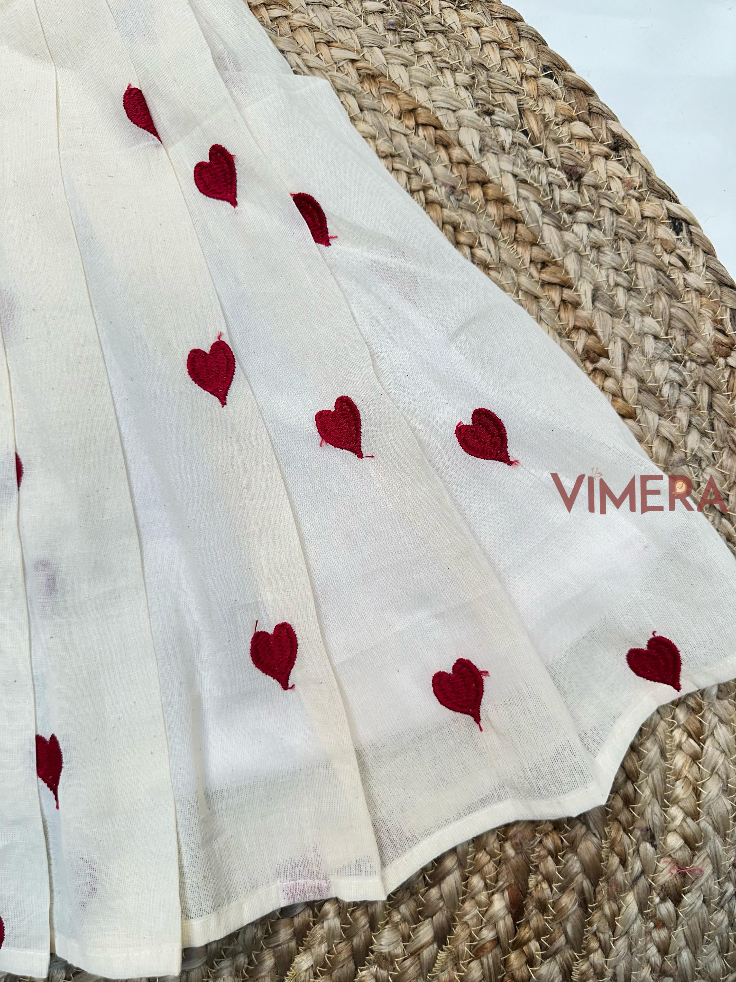 Vimera's Summer Pure Cotton Heart Embroidery Fancy Kids Frock