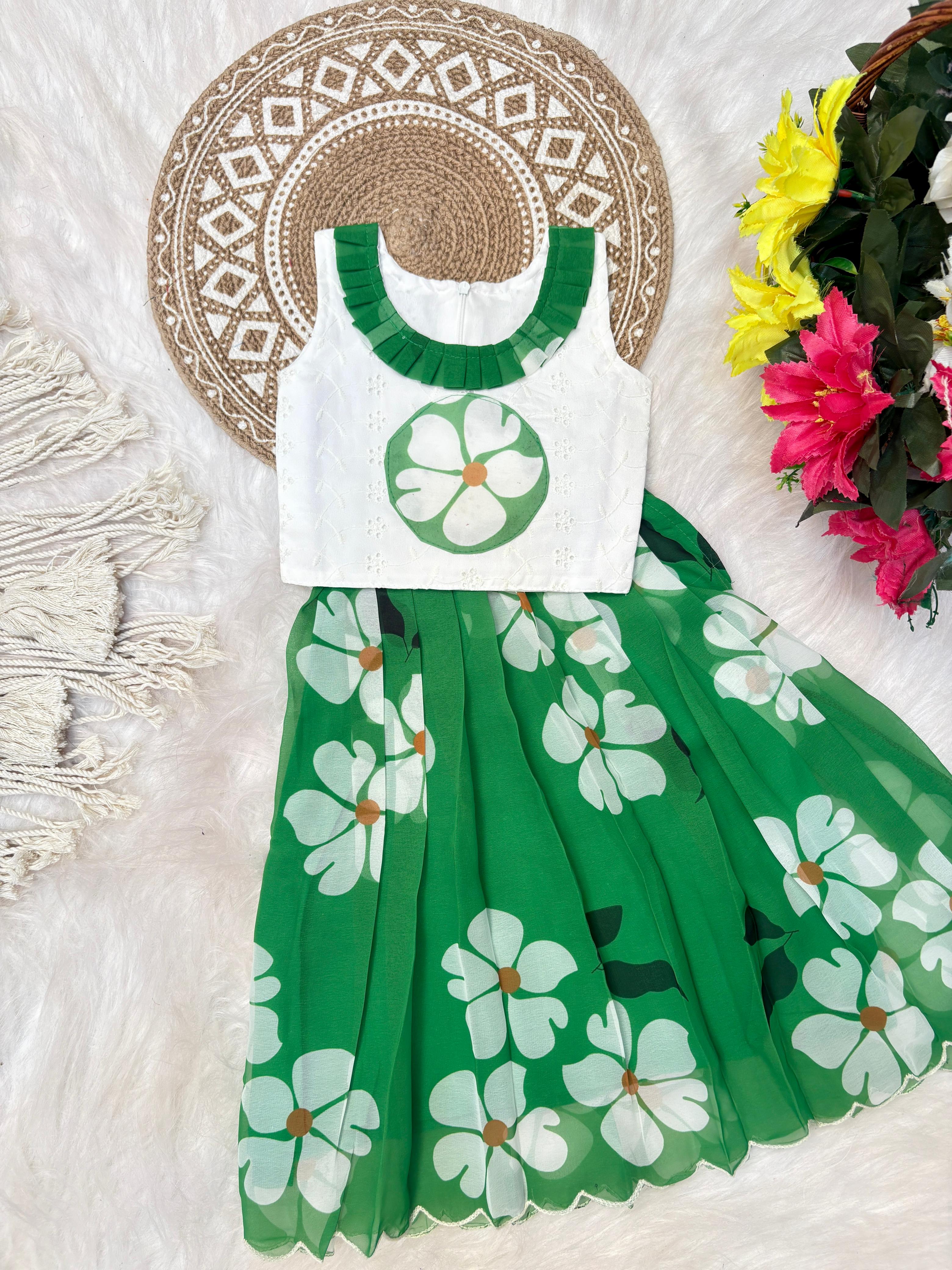 Juhi Georgette Print Shifli Work Kids Lahenga-top