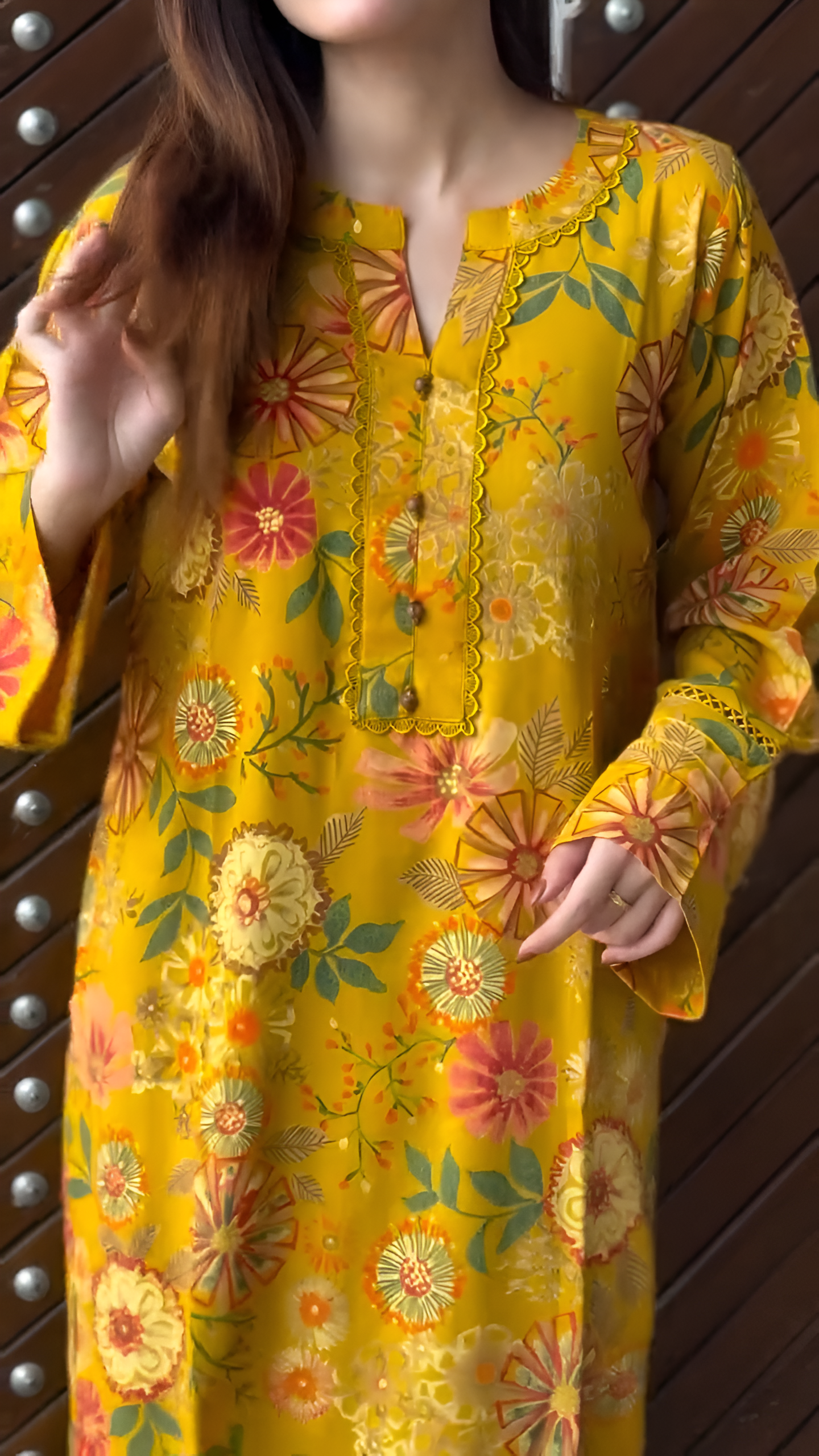 Zuri Cotton Silk Summer Floral Long Yellow Kurta