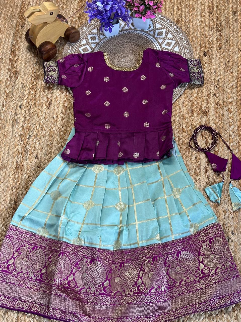 Meera Desirable Pure Mysore Silk Kids Lagenga-Top