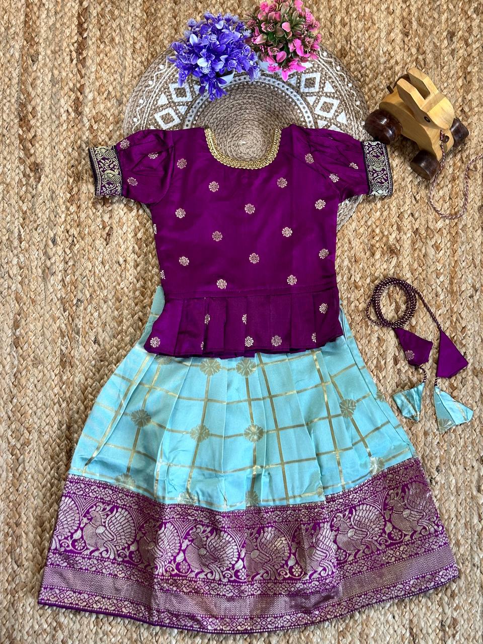 Meera Desirable Pure Mysore Silk Kids Lagenga-Top