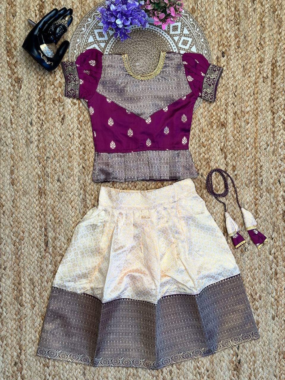 Swathi Onam Art Silk Kids Lahenga-Top