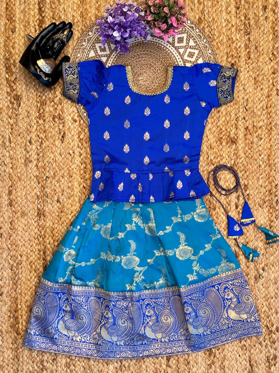 Nithya Admirable Blue Silk Kids Lahenga-Top