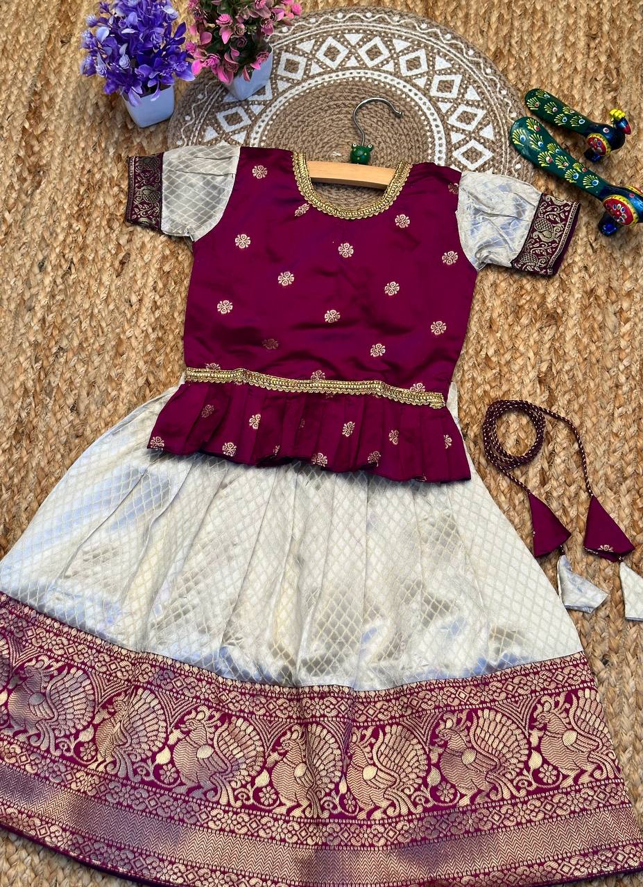 Myra Admirable Banarasi Silk Kids Lahenga-Top