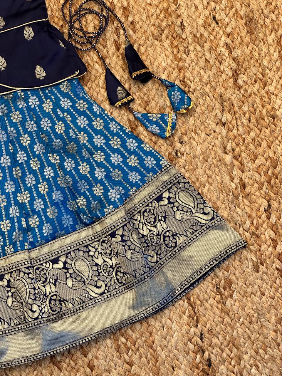 Malar Blooming Kalamkari Silk Kids Lahenga-Top