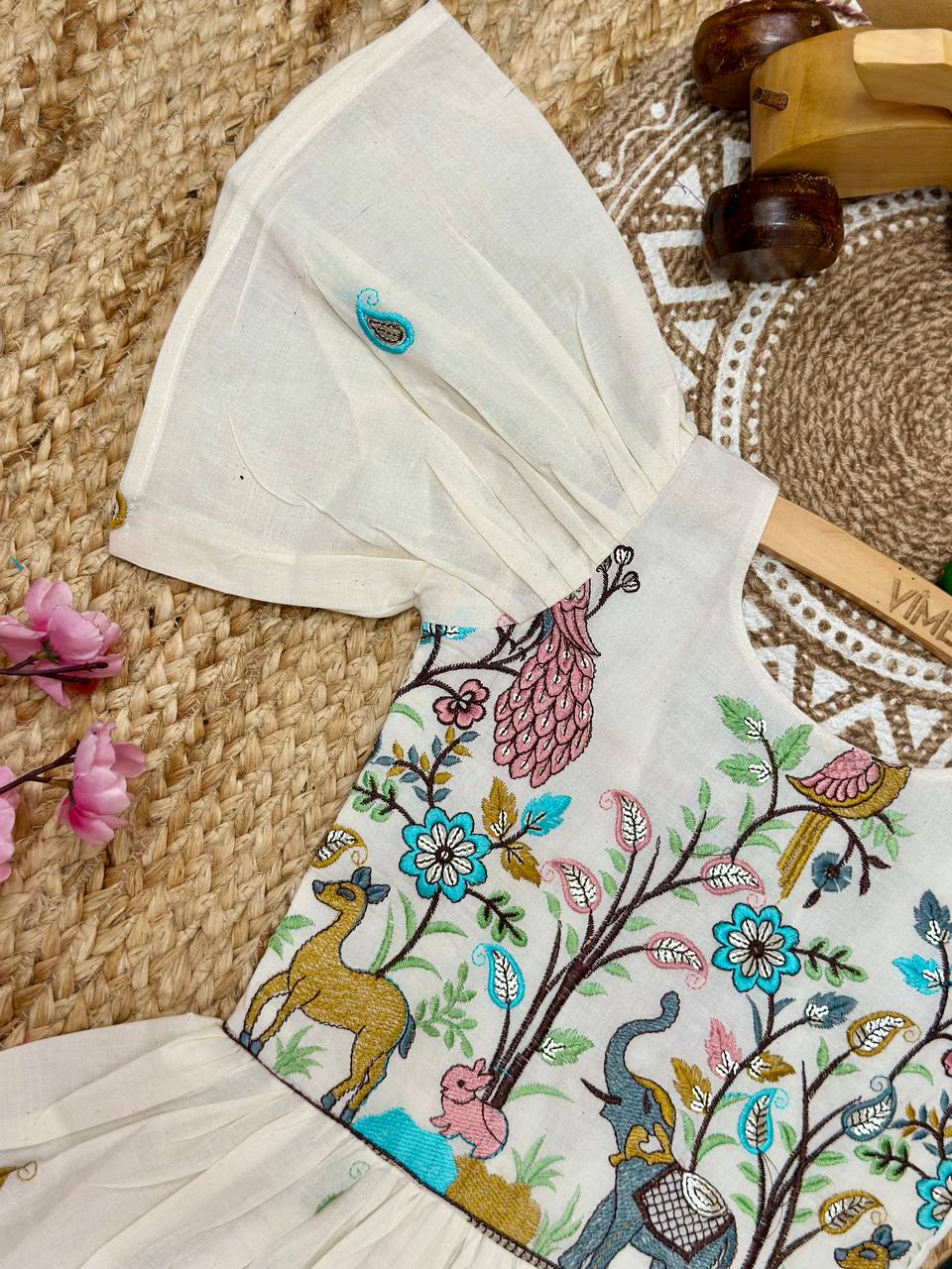 Cotton Embroidery Animal Work Kids Frock