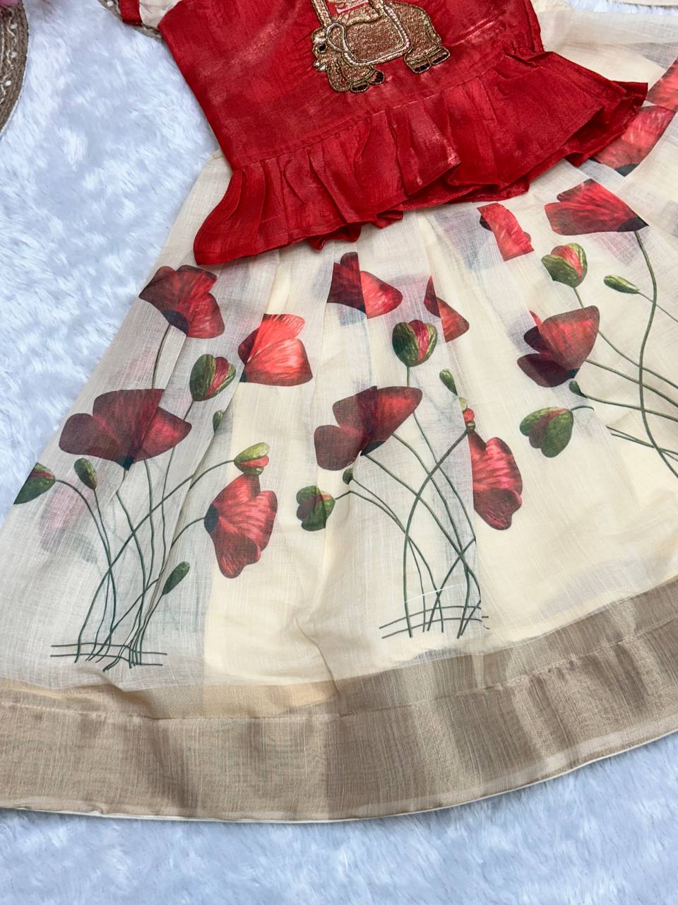 Revaa Erode Cotton Maggam Work Kids Lahenga-top