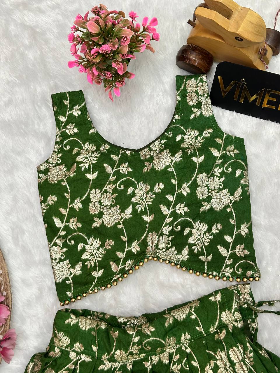 Tanya Pure Banarasi Silk Zari Weaving Kids Lagenga-top