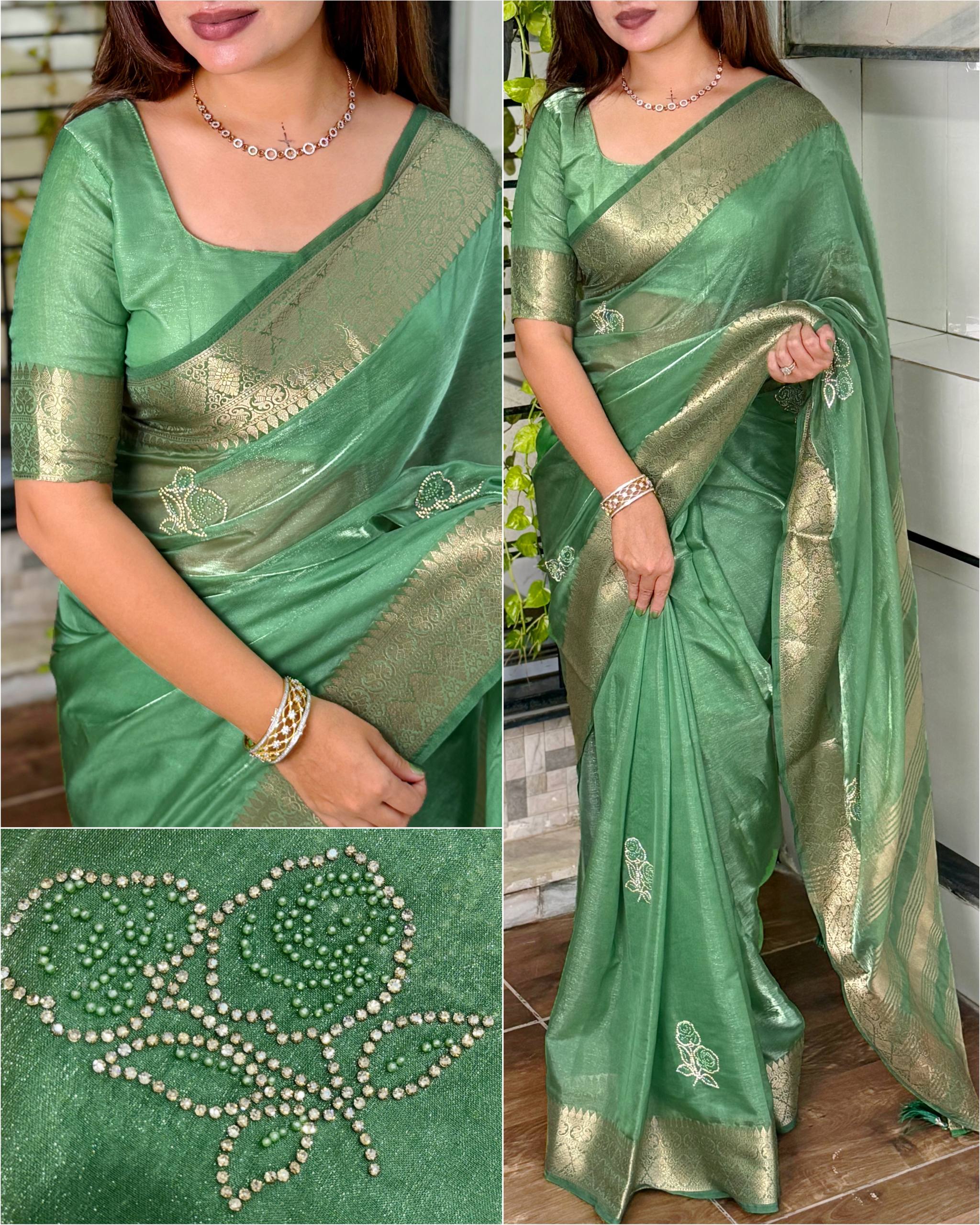 Gulabo Vibrant Charm With This Designer Nc Satin Pearl Work Saree With Blouse