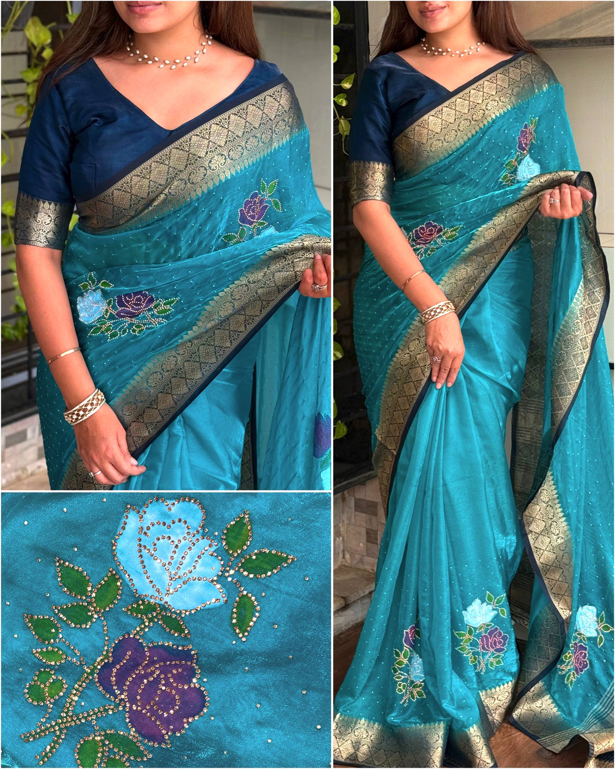 Kanishka Statement With This Unique Brush Print Saree With The Fusion Of Zarkhan Diamond
