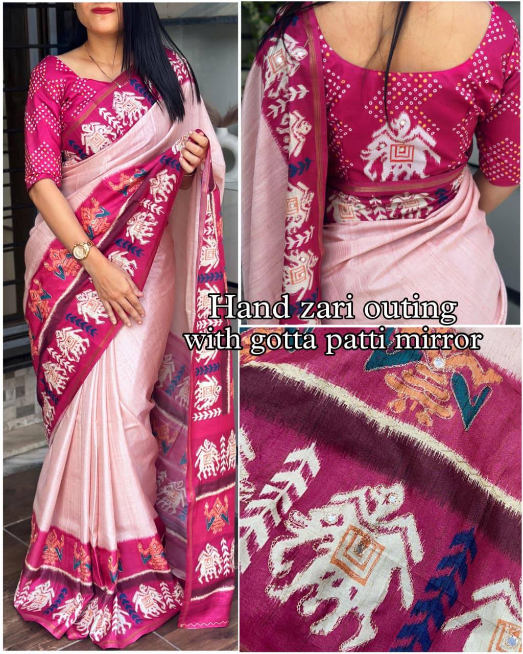 Traditional Tusser Cotton Silk Saree With Blouse