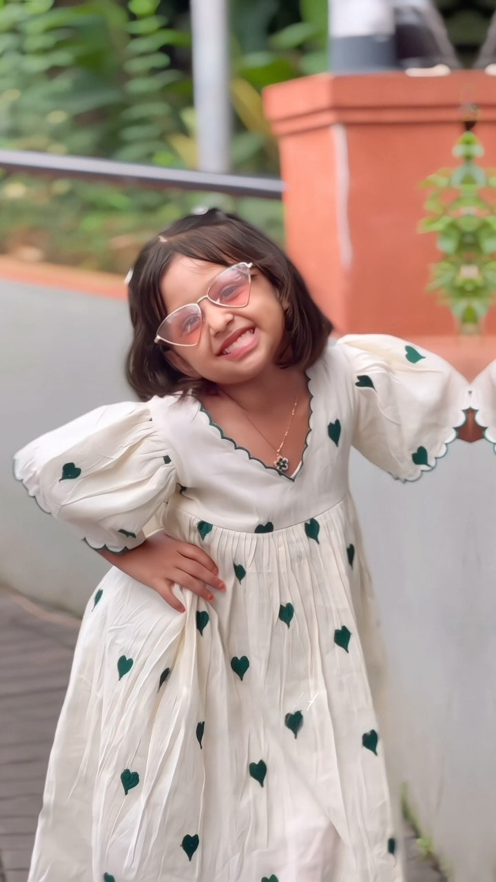 Luxury Khadi Cotton Heart Embroidery Fancy Border Kids Frock