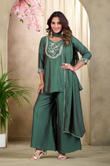 Elegant Embroidered Kurta Palazzo Set with Dupatta