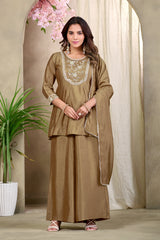 Elegant Embroidered Kurta Palazzo Set with Dupatta