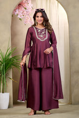 Elegant Embroidered Kurta Palazzo Set with Dupatta