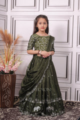 Chinon Silk Zari Weaving Flaired Elephant Lehenga And Zari Embroidered Designer Top