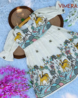 Vimera Stunning Pure Cotton Silk Attached Puffy Sleeves Kids Frock