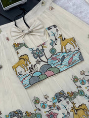 Glamorous Pure Cotton Hiran Embroidered Kids Lahenga and Top