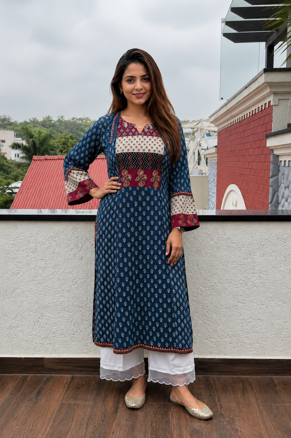 Shilu Blue Ajrakh Print Cotton Kurta
